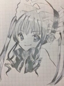 Rating: Safe Score: 0 Tags: 1girl closed_mouth flower graphite_(medium) hair_ornament image long_hair looking_at_viewer monochrome photo rose shinku simple_background sketch smile solo traditional_media User: admin