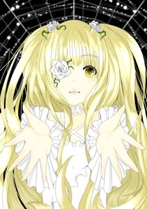 Rating: Safe Score: 0 Tags: 1girl blonde_hair cross dress eyepatch flower frills hair_flower hair_ornament image kirakishou long_hair rose solo thorns two_side_up very_long_hair white_flower white_rose yellow_eyes User: admin