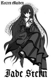 Rating: Safe Score: 0 Tags: 1girl auto_tagged bonnet character_name dress frills full_body greyscale image long_hair long_sleeves looking_at_viewer monochrome simple_background solo standing suiseiseki text_focus very_long_hair white_background User: admin