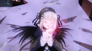 Rating: Safe Score: 0 Tags: 1girl :d black_dress black_ribbon black_wings building closed_eyes dress flower frills hairband image lolita_hairband long_hair long_sleeves open_mouth outdoors ribbon rose silver_hair smile solo suigintou very_long_hair wings User: admin