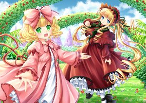 Rating: Safe Score: 0 Tags: 2girls :d blonde_hair blue_eyes blush bow commentary_request day dress drill_hair flower frills grass green_eyes hair_bow hair_ribbon hairband hina_ichigo hinaichigo image lolita_fashion lolita_hairband long_hair long_sleeves looking_at_viewer multiple_girls nature open_mouth outdoors outstretched_arms pair pink_bow reaching red_dress ribbon rozen_maiden shinku short_hair sky smile spread_arms tree twin_drills twintails villyane User: admin