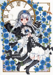 Rating: Safe Score: 0 Tags: 1girl blue_flower blue_rose boots dress flower frills gothic_lolita hairband image lolita_fashion long_hair red_eyes ribbon rose silver_hair solo suigintou thighhighs wings User: admin