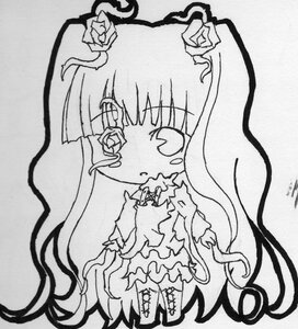 Rating: Safe Score: 0 Tags: 1girl boots dress flower greyscale hair_flower hair_ornament image kirakishou long_hair monochrome rose solo traditional_media very_long_hair User: admin