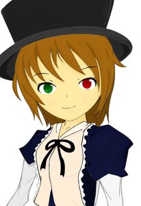 Rating: Safe Score: 0 Tags: 1girl bangs black_headwear brown_hair closed_mouth collarbone dress green_eyes hat heterochromia image long_sleeves looking_at_viewer red_eyes ribbon short_hair simple_background smile solo souseiseki striped upper_body white_background User: admin