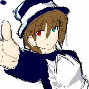 Rating: Safe Score: 0 Tags: bangs blue_dress blue_headwear brown_hair closed_mouth eyebrows_visible_through_hair green_eyes hat heterochromia image long_sleeves looking_at_viewer outstretched_arm red_eyes shirt simple_background sketch solo souseiseki upper_body white_background white_shirt User: admin