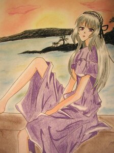 Rating: Safe Score: 0 Tags: 1girl auto_tagged barefoot dress flower hairband image long_hair looking_at_viewer orange_sky purple_dress sitting sky solo suigintou tree User: admin