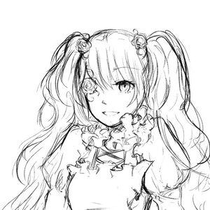 Rating: Safe Score: 0 Tags: 1girl bare_shoulders flower greyscale hair_flower hair_ornament image kirakishou long_hair looking_at_viewer monochrome rose sketch smile solo twintails upper_body white_background User: admin