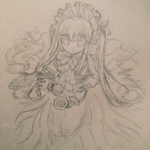 Rating: Safe Score: 0 Tags: 1girl dress flower frills hairband image long_hair long_sleeves looking_at_viewer monochrome rose shinku simple_background solo suigintou traditional_media very_long_hair User: admin