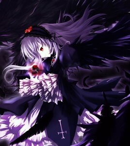 Rating: Safe Score: 0 Tags: 1girl black_wings dress flower frills hairband image lolita_hairband long_hair long_sleeves red_eyes rose silver_hair solo suigintou very_long_hair wings User: admin