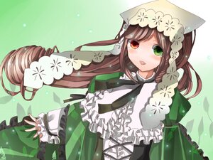 Rating: Safe Score: 0 Tags: 1girl bangs blush brown_hair dress frills green_background green_dress green_eyes heterochromia image lolita_fashion long_hair long_sleeves looking_at_viewer open_mouth red_eyes solo suiseiseki very_long_hair User: admin