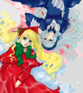 Rating: Safe Score: 0 Tags: 2girls blonde_hair blue_eyes bow dress image long_hair long_sleeves looking_at_viewer multiple_girls pair red_dress shinku suigintou twintails User: admin