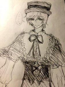 Rating: Safe Score: 0 Tags: ... 1girl capelet greyscale hat image looking_at_viewer monochrome short_hair sketch smile solo souseiseki spoken_ellipsis User: admin