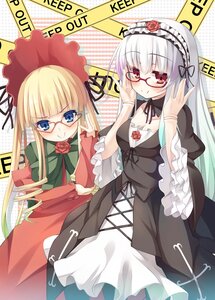 Rating: Safe Score: 0 Tags: 2girls >:) asa_(swallowtail) bespectacled blonde_hair blue_eyes blush bonnet breasts commentary_request doll_joints dress drill_hair flower frills glasses hairband headdress highres image joints lolita_fashion long_hair long_sleeves looking_at_viewer multiple_girls pair photoshop_(medium) red-framed_eyewear red_eyes red_flower red_rose rose rozen_maiden shinku silver_hair smile suigintou v-shaped_eyebrows User: admin