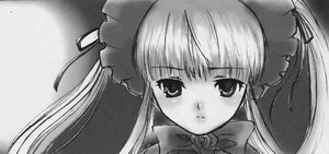 Rating: Safe Score: 0 Tags: 1girl blush bonnet bow flower greyscale image long_hair looking_at_viewer monochrome rose shinku solo twintails User: admin