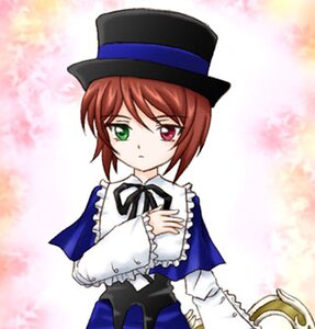 Rating: Safe Score: 0 Tags: 1girl blue_dress bow brown_hair dress frills green_eyes hat heterochromia image long_sleeves looking_at_viewer red_eyes ribbon short_hair solo souseiseki top_hat User: admin