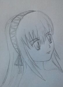Rating: Safe Score: 0 Tags: 1girl akemi_homura closed_mouth face greyscale hair_ribbon hairband image long_hair looking_at_viewer monochrome portrait ribbon simple_background sketch smile solo suigintou traditional_media white_background User: admin