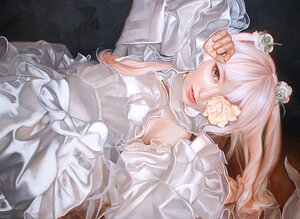 Rating: Safe Score: 0 Tags: 1girl arms_up brown_eyes commentary_request dress eyepatch fingernails flower flower_over_eye frilled_dress frilled_sleeves frills hair_flower hair_ornament hand_on_own_head kirakishou lips long_hair long_sleeves lying oil_painting_(medium) painting_(medium) parted_lips photoshop_(medium) pink_hair realistic rose rozen_maiden satin satin_clothes satin_dress silk smile solo traditional_media twintails uhouho14 white_dress white_flower white_rose User: admin