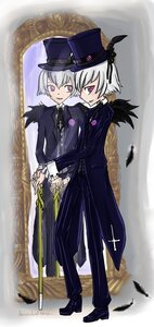 Rating: Safe Score: 0 Tags: 2boys bird black_feathers feathers hat holding_hands image multiple_boys purple_eyes solo suigintou white_hair wings User: admin
