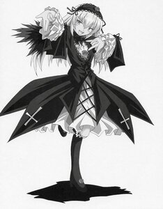 Rating: Safe Score: 3 Tags: 1girl dress frilled_sleeves frills full_body gothic_lolita greyscale hairband image lolita_fashion lolita_hairband long_hair long_sleeves looking_at_viewer monochrome open_mouth smile solo standing suigintou wide_sleeves wings User: admin