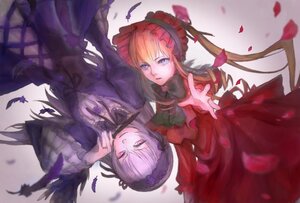 Rating: Safe Score: 0 Tags: 2girls black_wings blonde_hair dress feathers frills hairband image long_hair long_sleeves looking_at_viewer multiple_girls pair petals red_dress ribbon shinku silver_hair suigintou wings User: admin