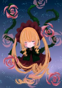 Rating: Safe Score: 0 Tags: 1girl blonde_hair bonnet bow bowtie closed_eyes dress drill_hair flower image long_hair night pink_flower pink_rose red_flower red_rose rose shinku solo star_(sky) starry_sky twintails User: admin