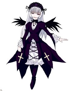Rating: Safe Score: 0 Tags: 1girl black_wings boots dress frills full_body hairband image juliet_sleeves long_hair long_sleeves looking_at_viewer pink_eyes rose simple_background solo suigintou white_background wings User: admin