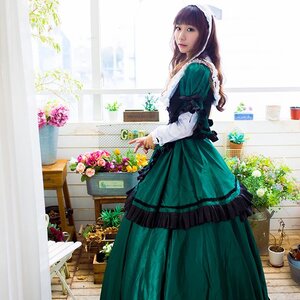 Rating: Safe Score: 0 Tags: 1girl bangs dress flower frills green_dress indoors long_hair long_sleeves looking_at_viewer plant potted_plant solo standing suiseiseki window User: admin