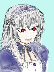 Rating: Safe Score: 0 Tags: 1girl dress flower frills hairband image long_hair long_sleeves looking_at_viewer red_eyes ribbon rose silver_hair simple_background sketch solo suigintou upper_body User: admin