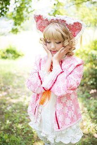 Rating: Safe Score: 0 Tags: 1girl blonde_hair blurry blurry_background bow closed_eyes day depth_of_field dress flower frills hair_bow hands_on_own_face hinaichigo japanese_clothes kimono outdoors short_hair smile solo wide_sleeves User: admin