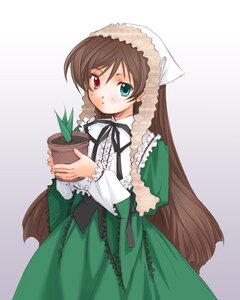 Rating: Safe Score: 0 Tags: 1girl brown_hair dress frills green_dress green_eyes hat heterochromia holding image long_hair long_sleeves looking_at_viewer red_eyes simple_background solo suiseiseki very_long_hair watering_can User: admin