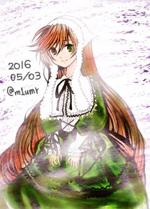 Rating: Safe Score: 0 Tags: 1girl black_ribbon brown_hair dress frills green_dress green_eyes heterochromia image long_hair long_sleeves looking_at_viewer red_eyes smile solo suiseiseki very_long_hair User: admin