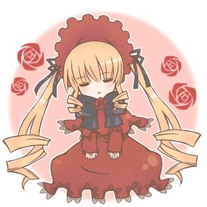 Rating: Safe Score: 0 Tags: 1girl blonde_hair blush bonnet bow chibi closed_eyes dress drill_hair flower hat image long_hair long_sleeves rose shinku solo twin_drills twintails User: admin