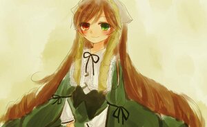 Rating: Safe Score: 0 Tags: 1girl auto_tagged brown_hair dress frills green_dress green_eyes head_scarf heterochromia image long_hair long_sleeves looking_at_viewer red_eyes ribbon simple_background smile solo suiseiseki very_long_hair User: admin