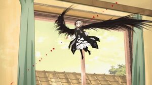Rating: Safe Score: 0 Tags: 1girl black_wings curtains dress feathered_wings feathers image long_hair long_sleeves looking_at_viewer petals solo standing suigintou window wings User: admin
