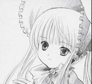 Rating: Safe Score: 0 Tags: 1girl bangs blush bow closed_mouth eyebrows_visible_through_hair flower frills greyscale hairband image long_hair looking_at_viewer monochrome shinku simple_background solo traditional_media white_background User: admin