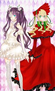 Rating: Safe Score: 0 Tags: 2girls argyle argyle_background argyle_legwear blonde_hair blue_eyes board_game checkered checkered_background checkered_floor chess_piece dress eyepatch flower green_eyes hair_flower hair_ornament image kirakishou lolita_fashion long_hair multiple_girls pair perspective purple_hair rose shinku thighhighs tile_floor tiles twintails User: admin