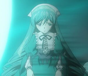 Rating: Safe Score: 0 Tags: 1girl aqua_theme blue_theme dress expressionless frills image long_hair long_sleeves looking_at_viewer monochrome puffy_sleeves simple_background solo suiseiseki very_long_hair User: admin