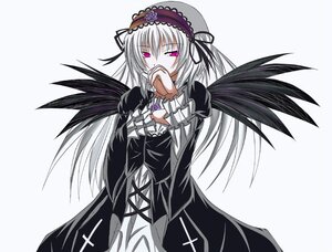 Rating: Safe Score: 0 Tags: 1girl black_wings covering_mouth dress flower frills hairband image juliet_sleeves lolita_hairband long_hair long_sleeves looking_at_viewer pink_eyes silver_hair solo suigintou wings User: admin