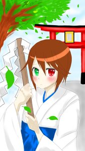 Rating: Safe Score: 0 Tags: blush brown_hair confetti green_eyes hakama heterochromia holding image japanese_clothes kimono leaf long_sleeves looking_at_viewer red_eyes short_hair solo souseiseki umbrella User: admin
