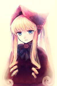 Rating: Safe Score: 0 Tags: 1girl bangs blonde_hair blue_eyes bonnet dress drill_hair expressionless flower hat image long_hair long_sleeves looking_at_viewer pink_flower pink_rose red_flower red_rose ringlets rose shinku sidelocks simple_background solo twin_drills upper_body User: admin