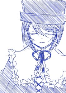 Rating: Safe Score: 0 Tags: 1girl blue_theme bow closed_mouth hair_between_eyes image monochrome short_hair sketch solo souseiseki User: admin