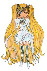 Rating: Safe Score: 0 Tags: 1girl blonde_hair boots dress full_body image kirakishou knee_boots long_hair long_sleeves simple_background smile solo standing traditional_media twintails very_long_hair white_background white_dress yellow_eyes User: admin