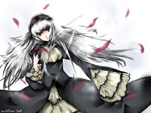 Rating: Safe Score: 0 Tags: 1girl black_dress black_wings dress flower frilled_sleeves frills hairband image long_hair long_sleeves looking_at_viewer petals red_eyes rose silver_hair solo suigintou very_long_hair wind User: admin