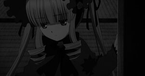 Rating: Safe Score: 0 Tags: 1girl bangs dress drill_hair flower greyscale image long_hair looking_at_viewer monochrome rose shinku solo twintails User: admin