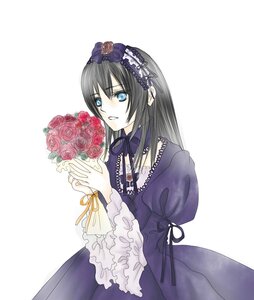 Rating: Safe Score: 0 Tags: 1girl black_hair blue_eyes bouquet dress flower frills hairband image long_hair long_sleeves red_flower red_rose ribbon rose solo striped suigintou User: admin