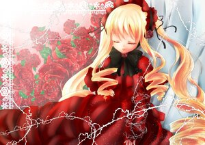 Rating: Safe Score: 0 Tags: 1girl blonde_hair bow closed_eyes dress drill_hair flower image long_hair red_dress red_flower red_rose rose shinku sleeping solo twintails User: admin