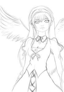 Rating: Safe Score: 0 Tags: 1girl angel angel_wings choker closed_mouth dress feathered_wings feathers greyscale hairband image long_hair long_sleeves looking_at_viewer monochrome neck_ribbon ribbon simple_background solo suigintou white_background white_wings wings User: admin