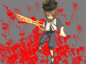 Rating: Safe Score: 0 Tags: brown_hair full_body hat image long_sleeves red_background ribbon shorts solo souseiseki standing top_hat User: admin