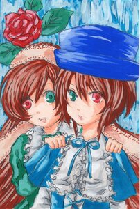 Rating: Safe Score: 0 Tags: 2girls blue_dress brown_hair dress flower frills green_eyes hat heterochromia image long_hair long_sleeves looking_at_viewer multiple_girls open_mouth pair red_eyes rose short_hair siblings sisters souseiseki suiseiseki traditional_media twins watercolor_(medium) User: admin