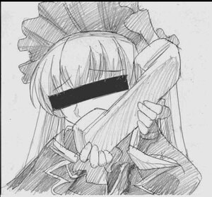 Rating: Safe Score: 0 Tags: 1girl blindfold gloves greyscale image letterboxed long_hair monochrome shinku solo traditional_media User: admin